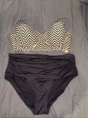 XL Black High-Waist Bikini Set with Zigzag Underwire Top